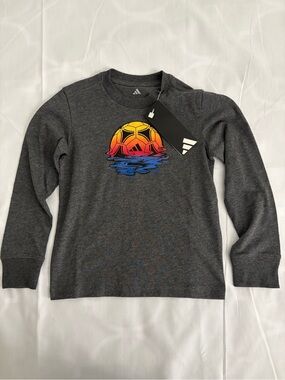 adidas Charcoal Crewneck Sweater with Sunset Soccer Graphic